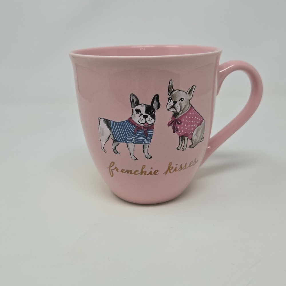 Fig & Fern Coffee‎ Mug "Frenchie kisses" pink 18oz. French Bulldog Cup